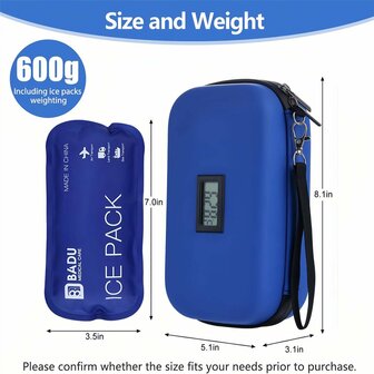 Insuline &amp; Peptide Koeltas Reisetui met Temperatuurdisplay &amp; 2 Herbruikbare Koelpacks &ndash; Blauw3
