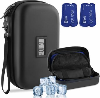 Insuline &amp; Peptide Koeltas Reisetui met Temperatuurdisplay &amp; 2 Herbruikbare Koelpacks &ndash; Zwart