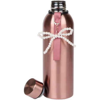 Thermofles / Isoleerfles JUTTA met parelstrik - Metaal - Ros&eacute; - Warme en koude dranken - 500 ML - lekvrije schroefdop - Sportf
