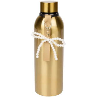 Thermofles  / Isoleerfles JUTTA met parelstrik - Metaal - Goud - Warme en koude dranken - 500 ML - lekvrije schroefdop - Sportf