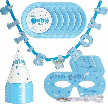 Babyshower versiering - 19-delige set - geboortefeest decoratie - 6 personen - Blauw Jongen / Hoera een jongen / Its a boy / Ge