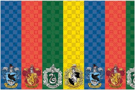 Harry Potter Hogwarts tafelkleed van papier met alle vier huiswapens