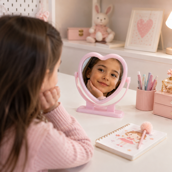  Spiegel HEARTY - Roze Kinder spiegel - Kunststof - 15 cm - My first mirror - Kinder Spiegel Hartvorm &ndash; Make-up Spiegel 