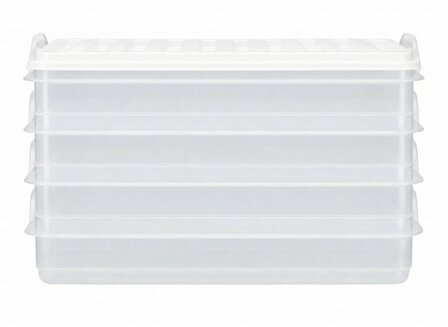 Vleeswarendoos met 4 lagen KAASSIE - 4 x 0.75 L - Wit / Transparant - Kunststof - 15,5 x 23 x 12,5 cm - Beleg - Kaas - Belegbox