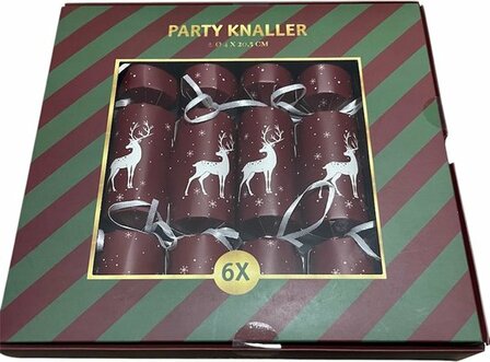 Kerstcrackers - Party Knaller - Kerst - Kerstversiering - Tafeldecoratie - Set van 6 rood rendier