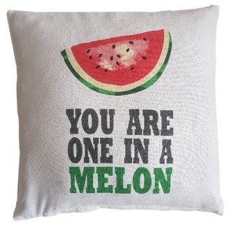 Sierkussenhoes met tekst &quot;You are one in a Melon&quot; MIA - Wit / Rood / Groen - 40 x 40 cm