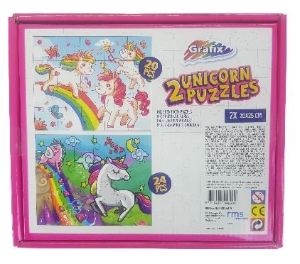 Puzzel Unicorn met glitters - Multicolor - Karton - 20 x 25 cm - set van 2 puzzels