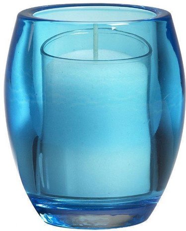 Bolsius Kandelaar Oval light 100/84 Aqua + vulling - Blauw - Glas - Ø 8.5 x h 10 cm