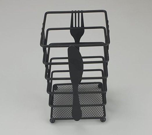 Industriële keukengerei opberger/ bestekhouder GRETHA - Zwart - Staal - 10 x 10 x 16.5 cm-2