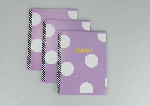 3-pak A5 schriften Hello - Paars - Gelinieerd -1