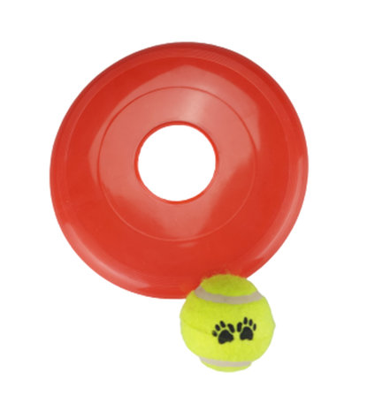Honden frisbee & tennisbal - Rood / Geel - Kunststof - Ø 12 & Ø 6 cm - Rond