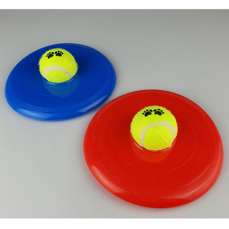 Honden frisbee & tennisbal - Rood / Geel - Kunststof - Ø 12 & Ø 6 cm - Rond -2