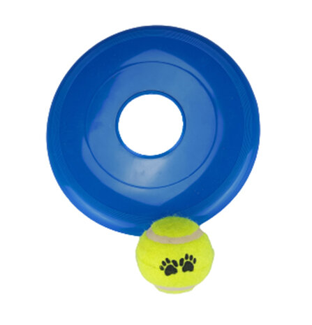 Honden frisbee & tennisbal - Blauw / Geel - Kunststof - Ø 12 & Ø 6 cm - Rond