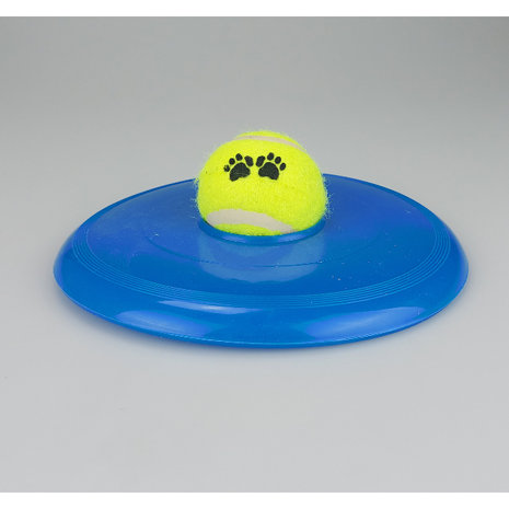 Honden frisbee & tennisbal - Blauw / Geel - Kunststof - Ø 12 & Ø 6 cm - Rond -1