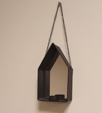 Theelichthouder huis XANDRA - Zwart - Metaal / Glas - 13 x 6 x 22 cm -3