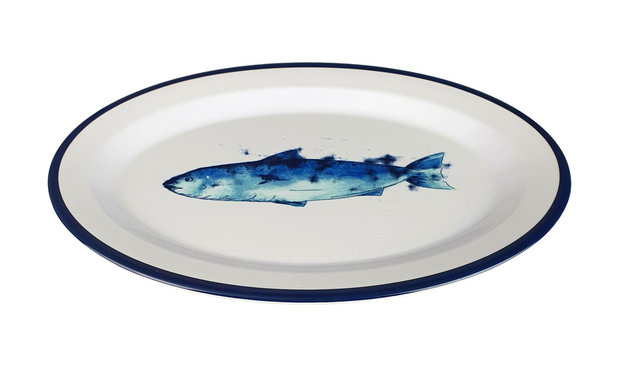 Bord FISH - Blauw / Wit - Melamine - Ovaal - 35.5 x 25.5 x 2 cm - Set van 2