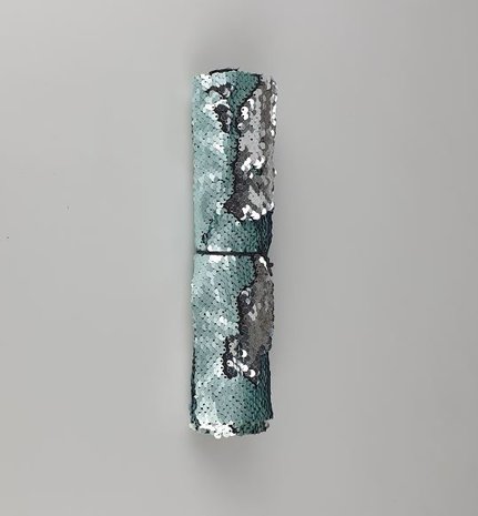 Tafelloper met pailletten AURORA - Blauwgroen / Zilver - Sequin - 25 x 125 cm - Dubbelzijdig-2
