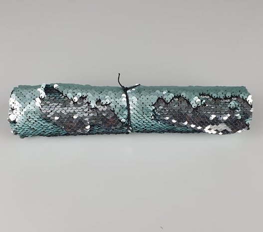 Tafelloper met pailletten AURORA - Blauwgroen / Zilver - Sequin - 25 x 125 cm - Dubbelzijdig-3