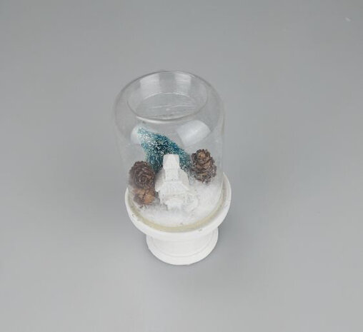 Mini Stolp - Huisje - Wit / Groen - Keramiek / Glas - Ø 7 x 15 cm-1