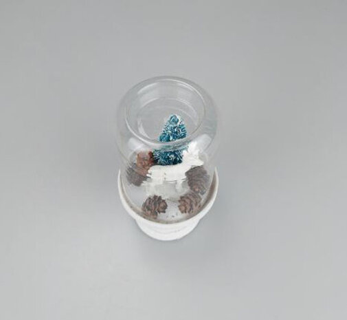 Mini Stolp - Rendier - Wit / Groen - Keramiek / Glas - Ø 7 x 15 cm-1