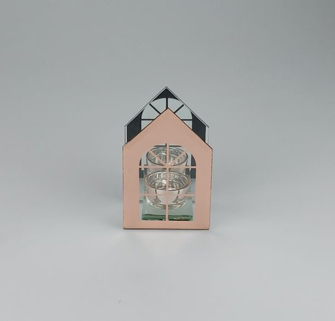 Theelichthouder huis FLEUR - Brons - Metaal / Glas - 25 x 25 x 21,5 cm-2