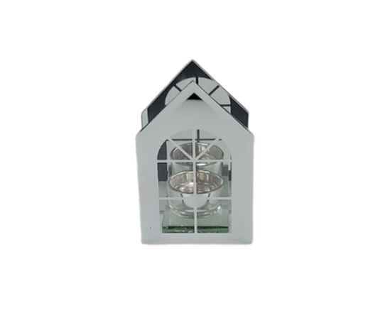 Theelichthouder huis FLEUR - Zilver - Metaal / Glas - 25 x 25 x 21,5 cm