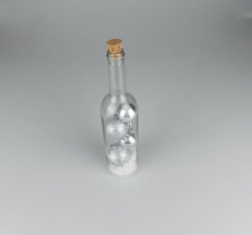 Decoratie Fles met kerstballen - Zilver - Glas - Ø 7 x 30 cm - Rond-1