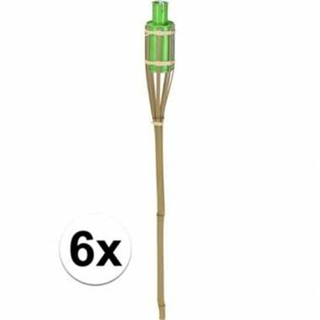 Bamboe tuin fakkel 60 cm - Groen - Tuindecoratie / tuinverlichting - Groene oliefakkels navulbaar - Set van 6