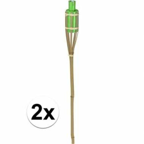 Bamboe tuin fakkel 60 cm - Groen - Tuindecoratie / tuinverlichting - Groene oliefakkels navulbaar - Set van 2