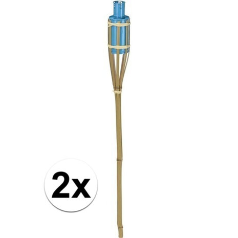  Bamboe tuin fakkel 60 cm - Lichtblauw - Tuindecoratie / tuinverlichting - Lichtblauwe oliefakkels navulbaar - Set van 2