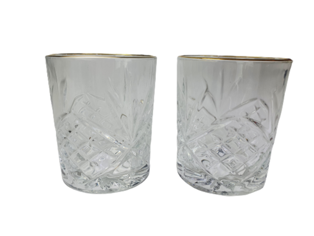 Whiskey glazen met gouden rand JACK - Transparant - 300 ml - Set van 2