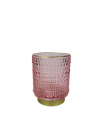  Theelichthouder met goud rand - Roze - Glas - Ø7 x h10 cm