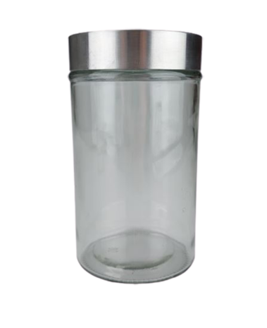 Voorraadpot met deksel BAS - Transparant / Zilver - Glas / Kunststof - Ø10 x 17 cm - Maat M