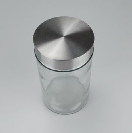 Voorraadpot met deksel BAS - Transparant / Zilver - Glas / Kunststof - Ø10 x 17 cm - Maat M-1