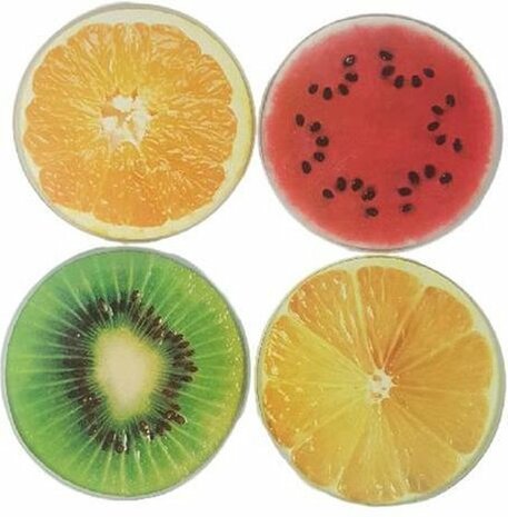 Luxe onderzetter FRUIT Assorti - Multicolor - Glas - Ø 9 cm - Set van 4 - Rond
