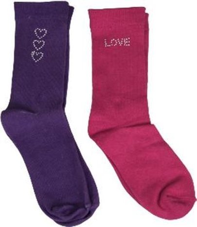 Sokken hartjes / love - Roze / Paars - Maat 31 / 34 - Set van 2 - Fashion Socks