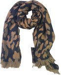 Modieuze sjaal - panterprint - Zwart/ Bruin - Polyester - Onesize Lange Sjaal