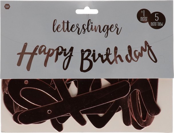 Happy Birthday Letterslinger - Slinger - Rosé Goud / Roze - Verjaardag - 1m x 5m Touw