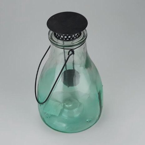 Theelichthouder met hendel KARINA - Transparant / Groen - Glas / Metaal - Ø 14.5 x h 24 cm