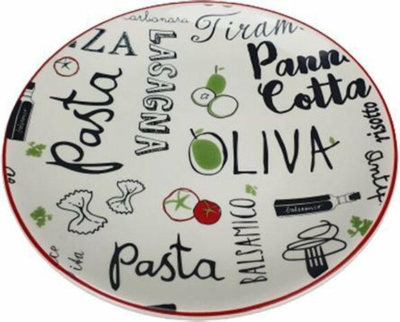 Bord met pasta tekst - Multicolor - Glas - L19 cm - Maat S - Ovaal - Set van 4