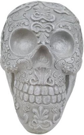 Decoratief beeld Skull - Doodshoofd - Grijs - Kunststof - Halloween - 12 x 13 x 9 cm