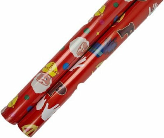 Sinterklaas Inpakpapier - Rood / Assorti - Cadeaupapier - Papier - 200 x 70 cm - Set van 2
