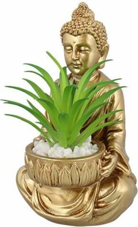 Boeddha met vetplantje - Assorti - Boeddha - Kunstplanten - 9.5 x 9.5 x 13 cm