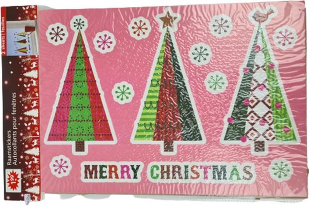 Kerst Raamstickers - Transparant - Kerstbomen - 24x33 cm - Kunststof - 2 Stickers - MERRY CHRISTMAS