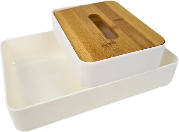 Opbergbox Valerio - Wit - Kunstsstof / Hout - 26 x 17 cm - Tissuebox - Dienblad