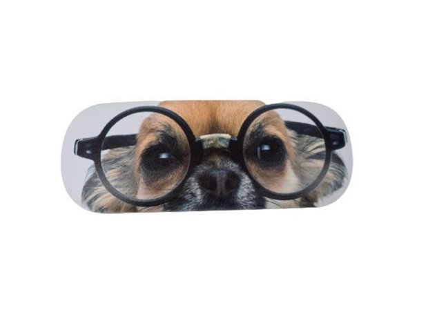 Hard Case Brillenkoker met Hond - Wit / Zwart / Bruin - Ovaal - 17 x 6 x 3.5 cm