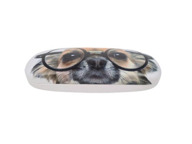 Hard Case Brillenkoker met Hond - Wit / Zwart / Bruin - Ovaal - 17 x 6 x 3.5 cm
