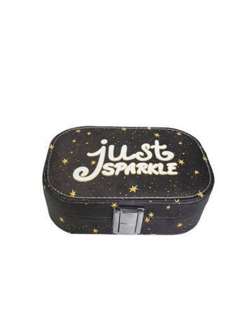 Mini sieradendoos met de tekst ''Just sparkle'' - Zwart - 13 x 9 x 4.5 cm