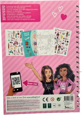 Selfie Girls Kleurboek met kleurpotloden - Roze - Hardcover - Papier - 118 Stickers - 40 Kleurplaten - 29 x 21 cm