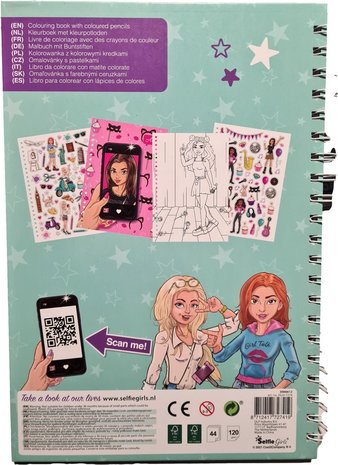 Selfie Girls Kleurboek met kleurpotloden - Blauw - Hardcover - Papier - 118 Stickers - 40 Kleurplaten - 29 x 21 cm